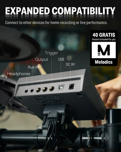 Adults Electronic Drum Set with Quiet Mesh Drum Pads, 31 Kits, 450+ Sounds, DED-200X, Gray