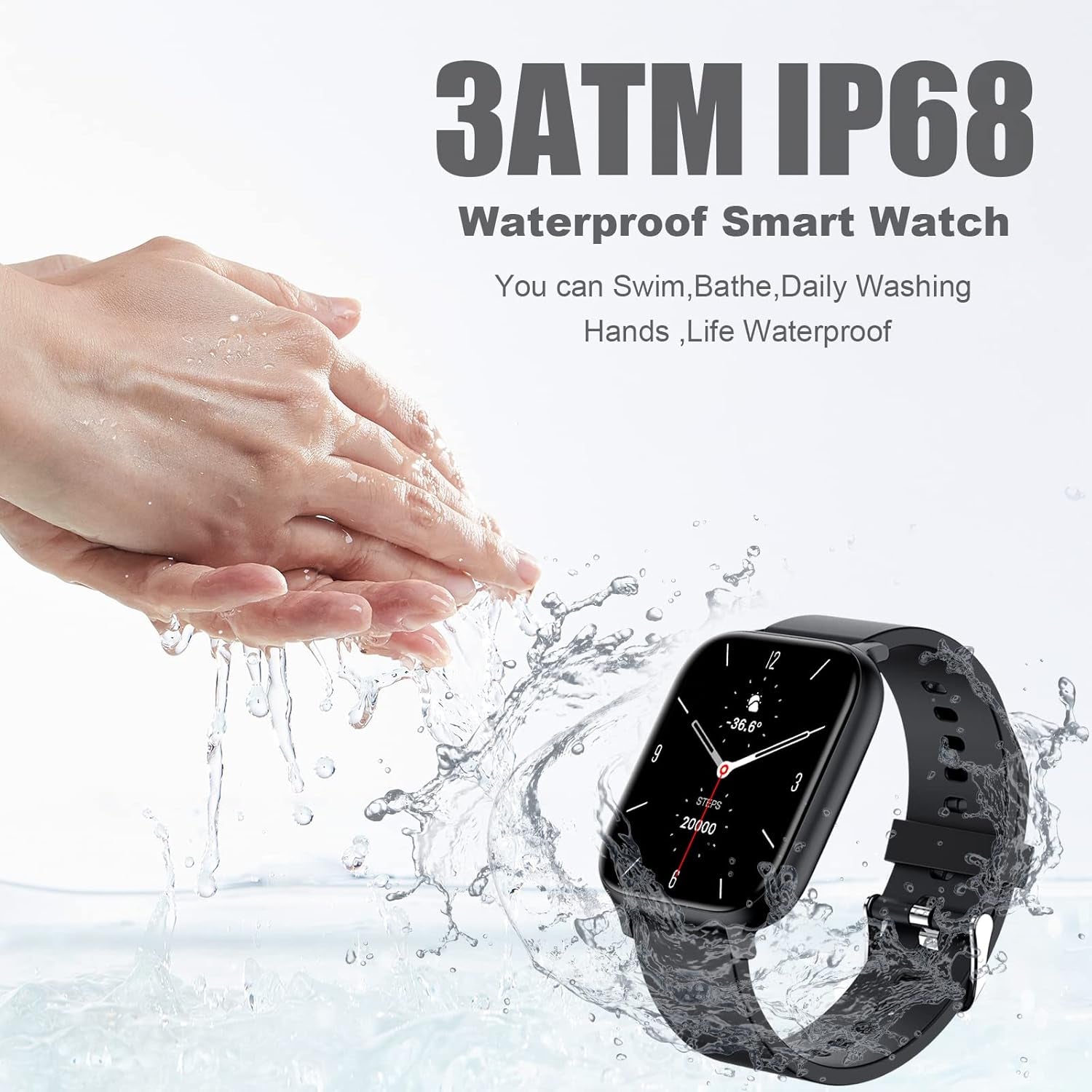 Smart Watch for Men Women Compatible with Iphone Samsung Android Phone 1.69 Inch Full Touch Screen IP68 Waterproof Bluetooh Fitness Tracker Heart Rate/Sleep Monitor (Black)