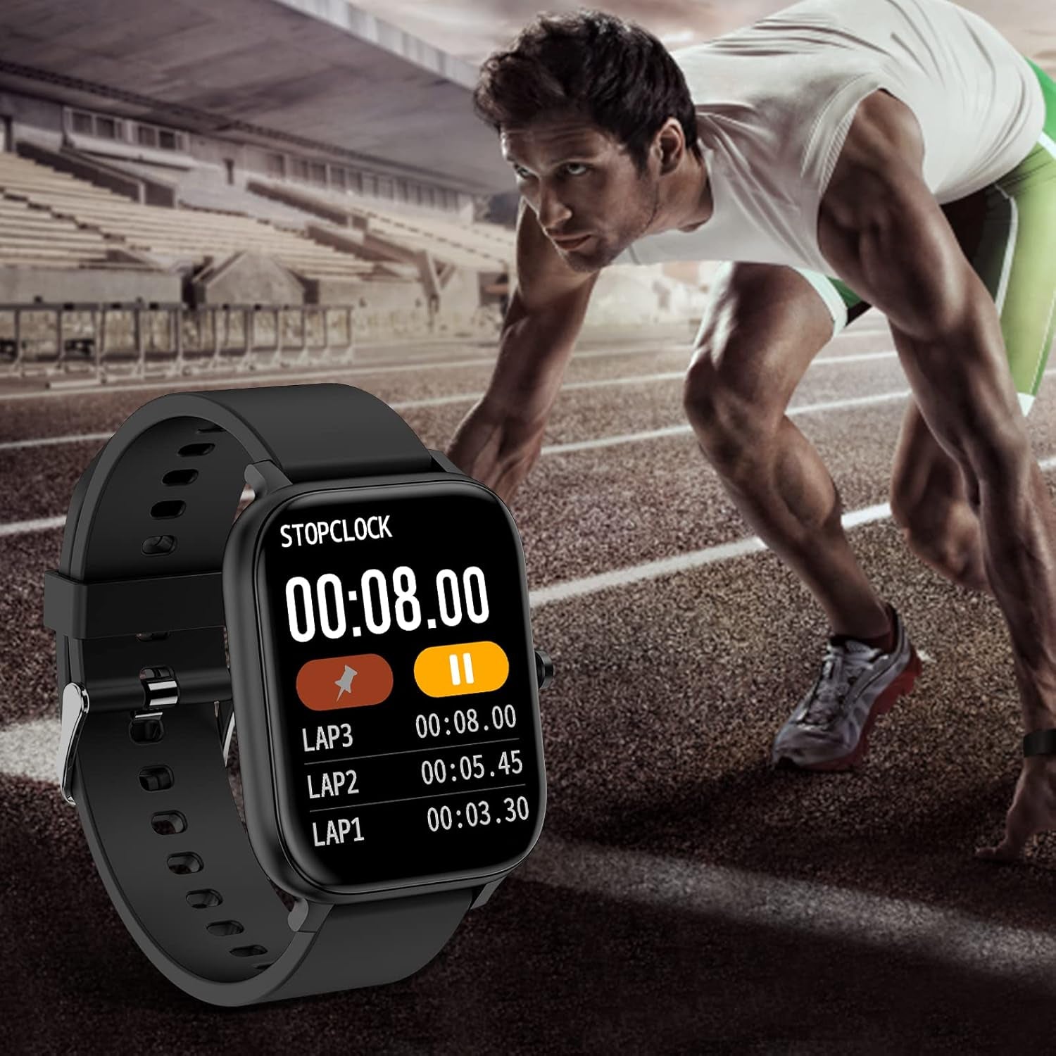 Smart Watch for Men Women Compatible with Iphone Samsung Android Phone 1.69 Inch Full Touch Screen IP68 Waterproof Bluetooh Fitness Tracker Heart Rate/Sleep Monitor (Black)