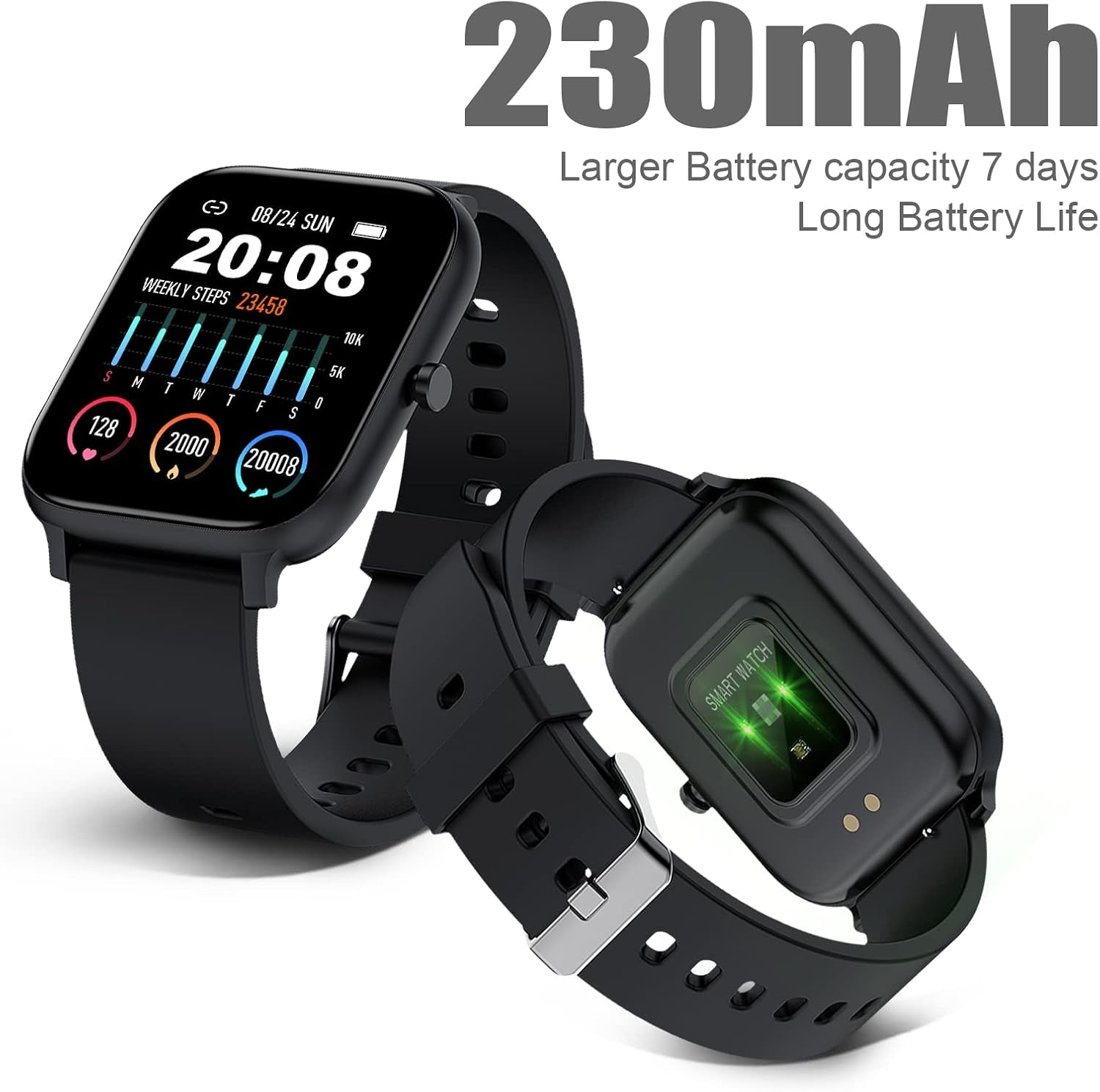 Smart Watch for Men Women Compatible with Iphone Samsung Android Phone 1.69 Inch Full Touch Screen IP68 Waterproof Bluetooh Fitness Tracker Heart Rate/Sleep Monitor (Black)