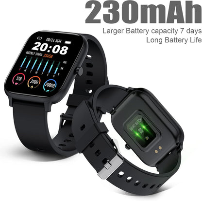 Smart Watch for Men Women Compatible with Iphone Samsung Android Phone 1.69 Inch Full Touch Screen IP68 Waterproof Bluetooh Fitness Tracker Heart Rate/Sleep Monitor (Black)