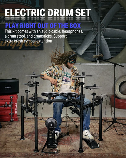 Adults Electronic Drum Set with Quiet Mesh Drum Pads, 31 Kits, 450+ Sounds, DED-200X, Gray