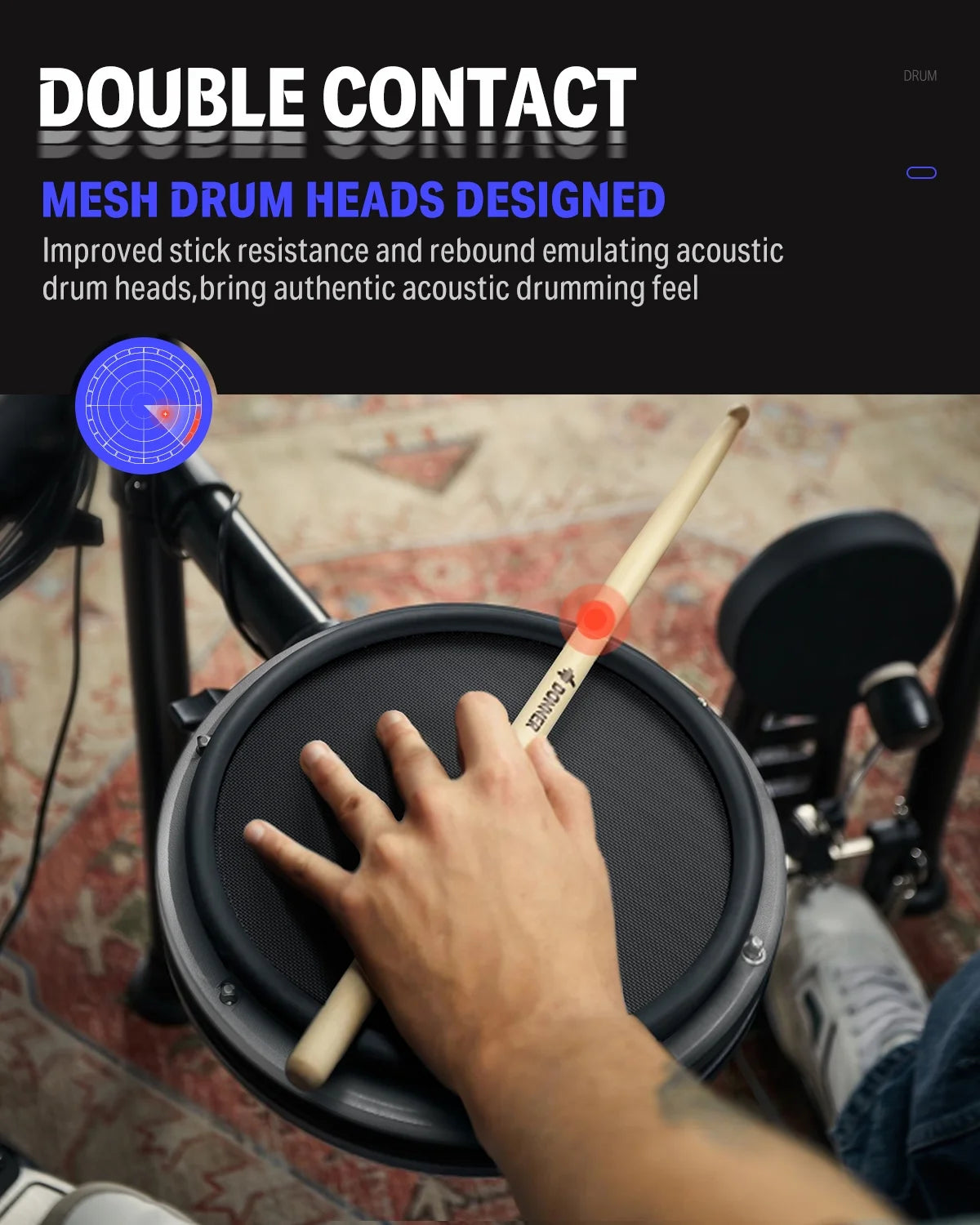 Adults Electronic Drum Set with Quiet Mesh Drum Pads, 31 Kits, 450+ Sounds, DED-200X, Gray