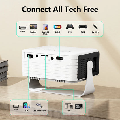 YT Mini Proyector 1080P Compatible, 4000 Lúmenes LED 3.0 Para Teatro Para Exteriores, Vida De Lámpara De 60000 Horas, Negro