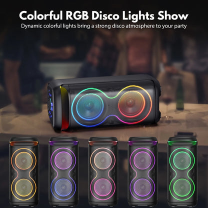 Large Party Speaker, Bluetooth Speaker with Dazzling Rgb Light, Two 6.5'' Subwoofer, T20