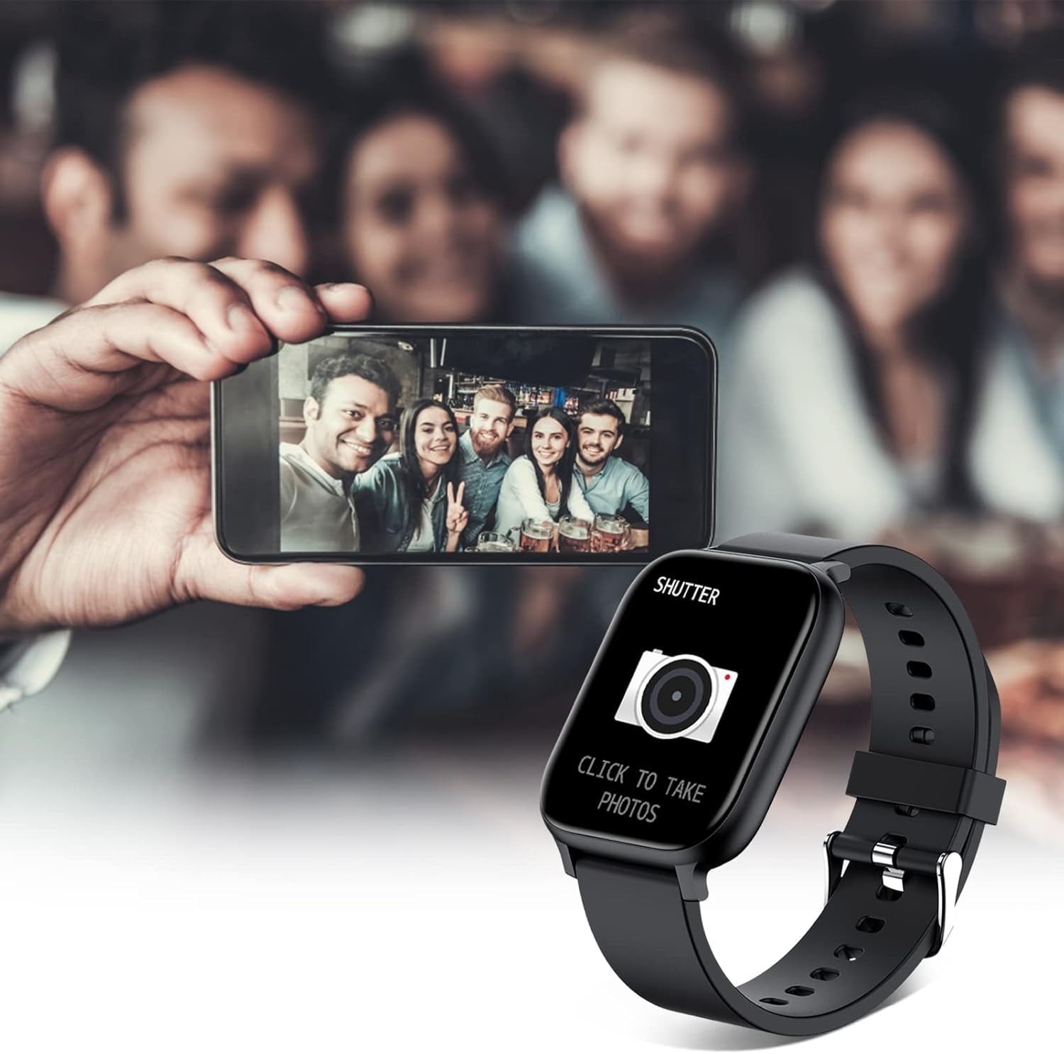 Smart Watch for Men Women Compatible with Iphone Samsung Android Phone 1.69 Inch Full Touch Screen IP68 Waterproof Bluetooh Fitness Tracker Heart Rate/Sleep Monitor (Black)