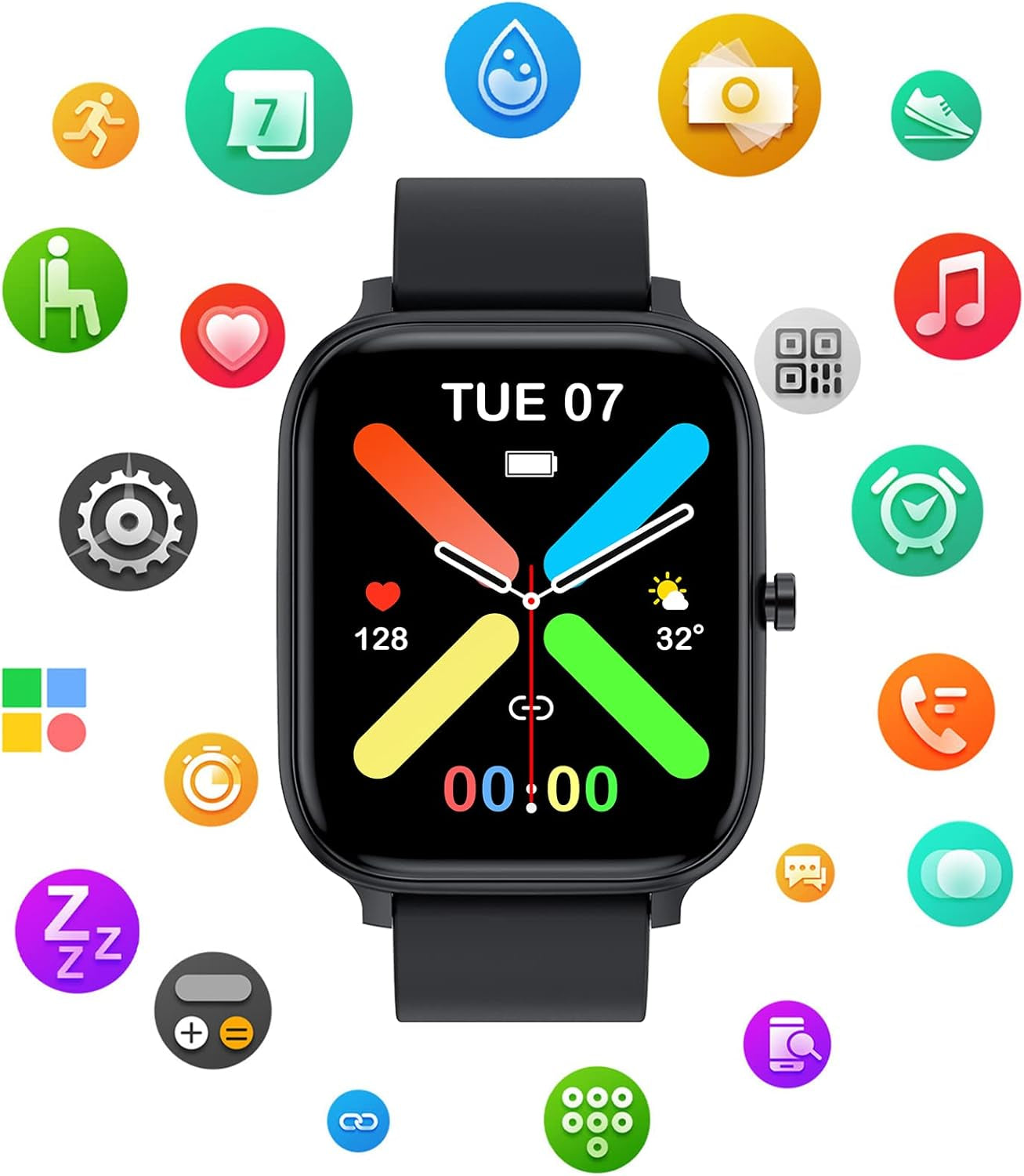 Smart Watch for Men Women Compatible with Iphone Samsung Android Phone 1.69 Inch Full Touch Screen IP68 Waterproof Bluetooh Fitness Tracker Heart Rate/Sleep Monitor (Black)