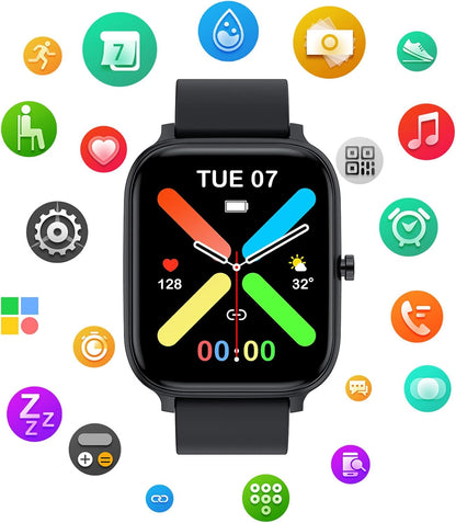 Smart Watch for Men Women Compatible with Iphone Samsung Android Phone 1.69 Inch Full Touch Screen IP68 Waterproof Bluetooh Fitness Tracker Heart Rate/Sleep Monitor (Black)