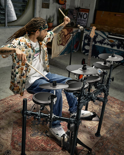 Adults Electronic Drum Set with Quiet Mesh Drum Pads, 31 Kits, 450+ Sounds, DED-200X, Gray