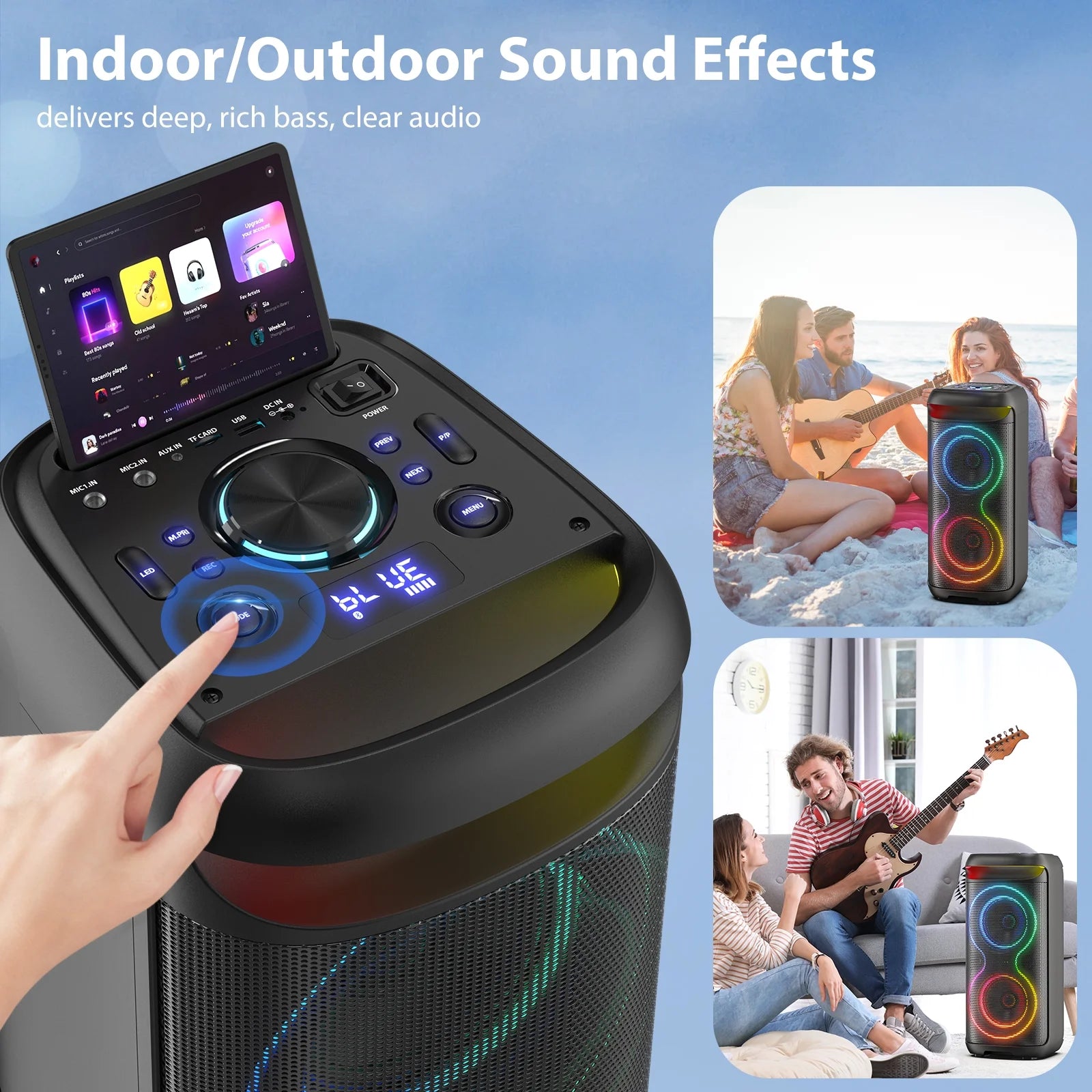 Large Party Speaker, Bluetooth Speaker with Dazzling Rgb Light, Two 6.5'' Subwoofer, T20
